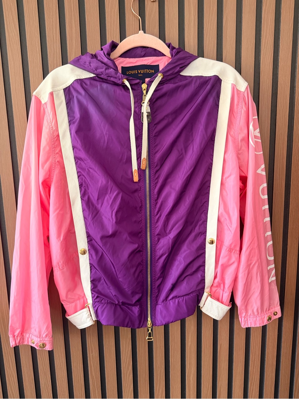 Louis Vuitton Pink & Purple Hooded Windbreaker Jacket Size 36